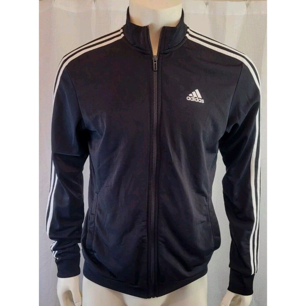 Adidas Primegreen Mens S Zip Track Jacket Black 3 Lines Workout Gym Athletic